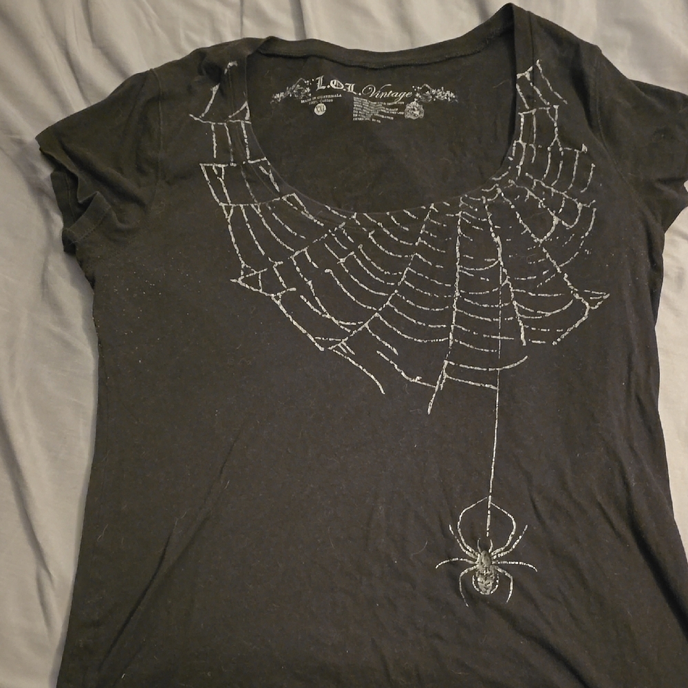 Black T-Shirt with Spider Web Design
